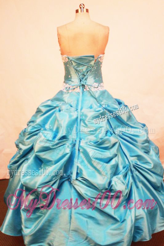 Strapless Appliques with Beading Pick Ups Blue Taffeta Dress for Quince